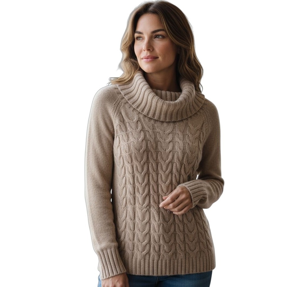 Banana Republic Women Cable Knit Cowl Neck Sweater Size S Soft Beige Wool‎ Blend